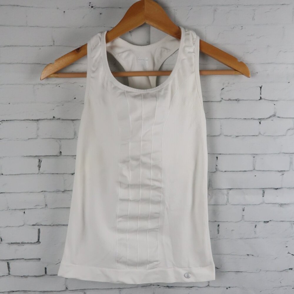 CHAMPION DOUBLE DRY WHITE COMPRESSION RACER BACK TANK TOP WITH BUILT IN BRA